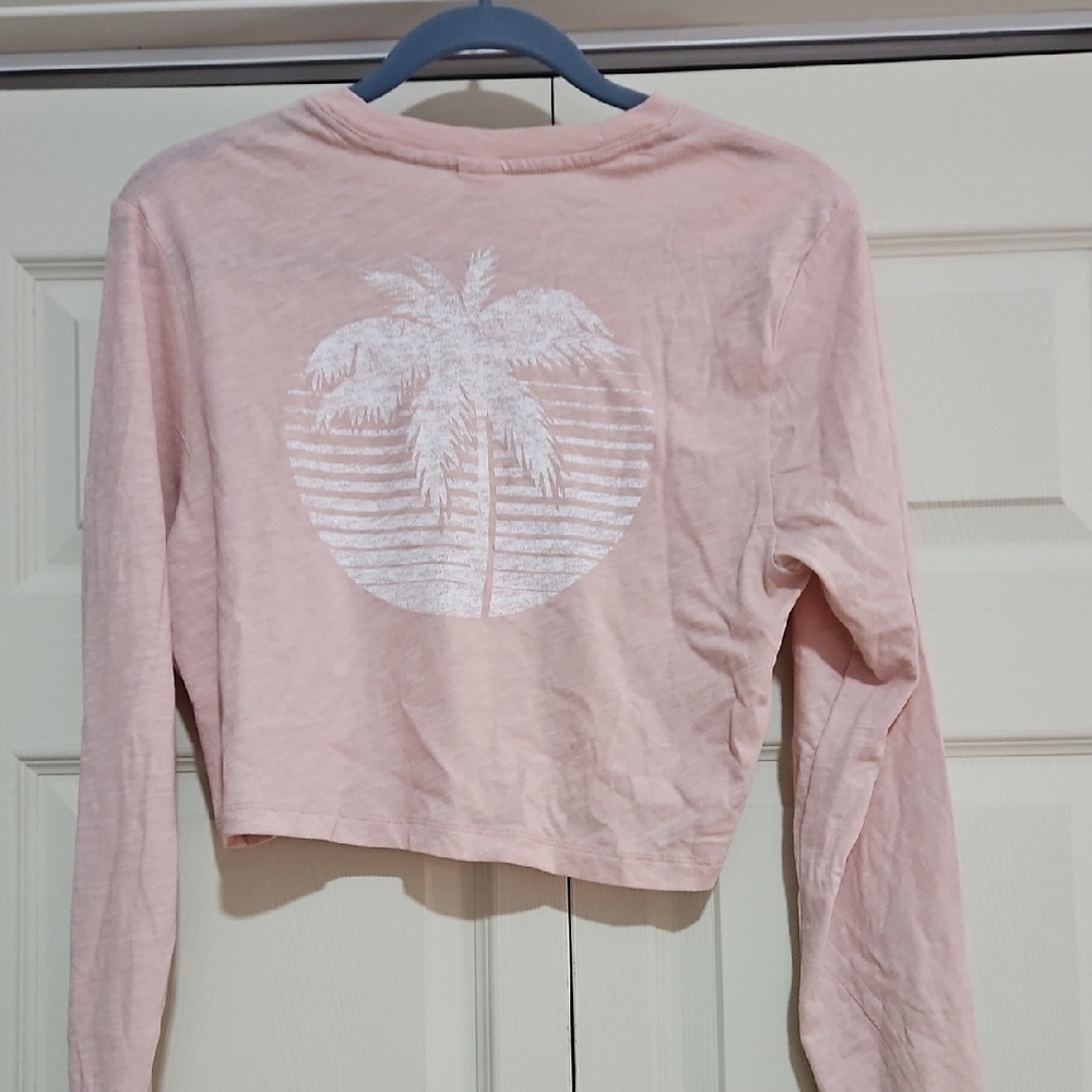 Victoria's Secret Pink Long-Sleeve Crop Tee with White Palm Graphic